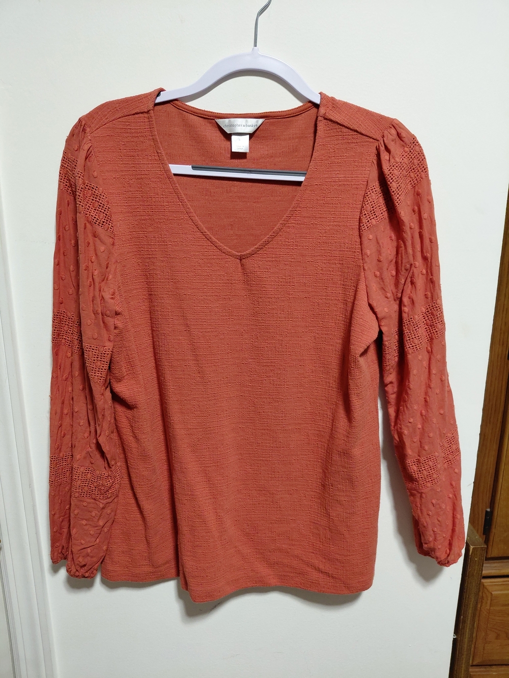 Christopher & Banks Textured V-Neck Long Sleeve Top in Terracotta